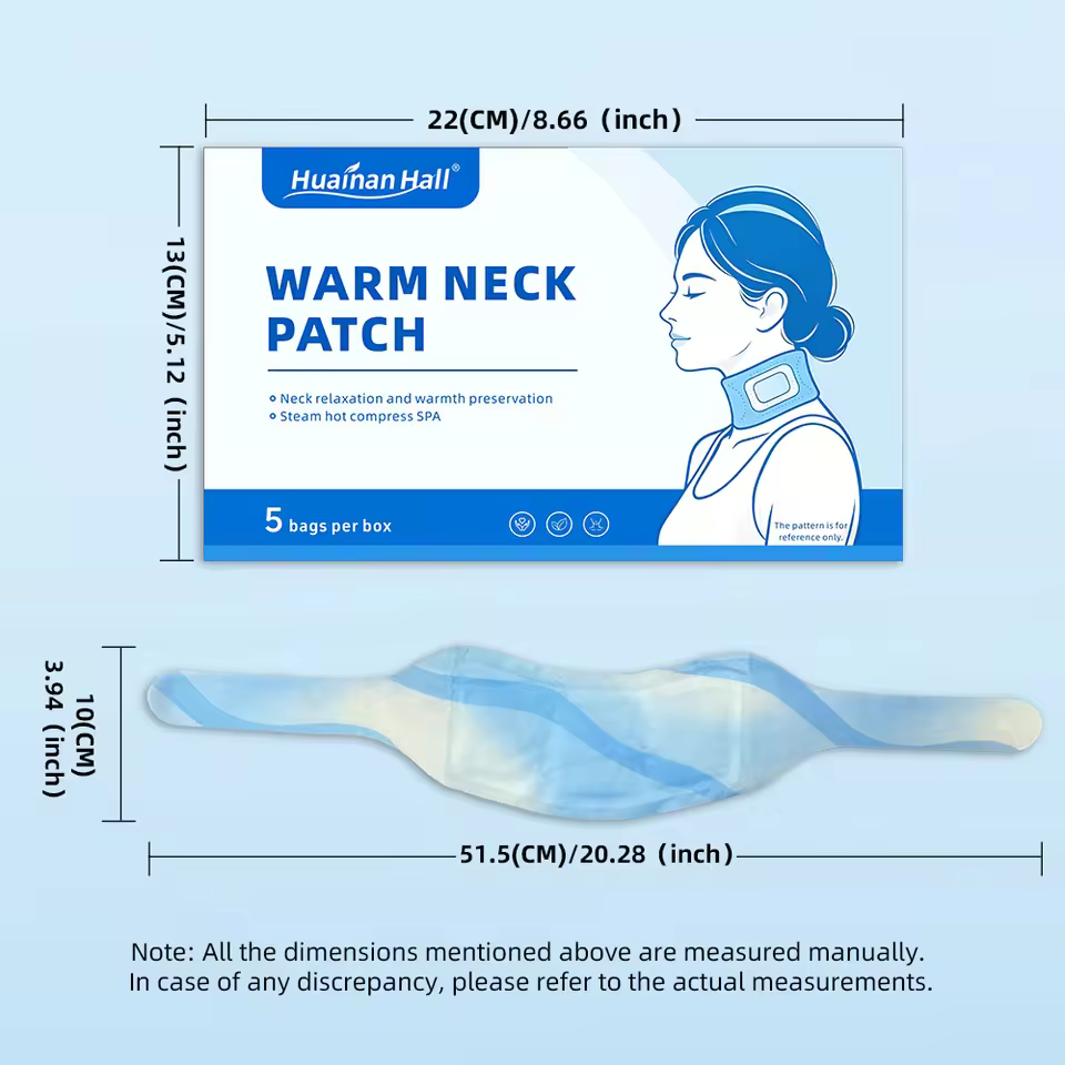 Warm neck patch and retail box dimensions